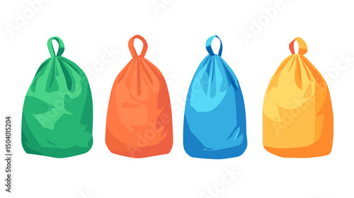 Collection of Colorful Garbage Bags in Various Sizes Arranged Neatly for Easy Disposal