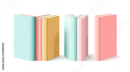 Collection of Colorful Pastel Books Stacked Together on a Clean White Background