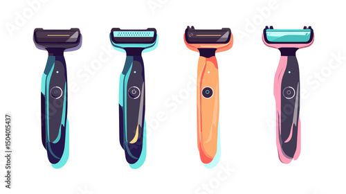Collection of Colorful Razors for Shaving and Grooming on a White Background