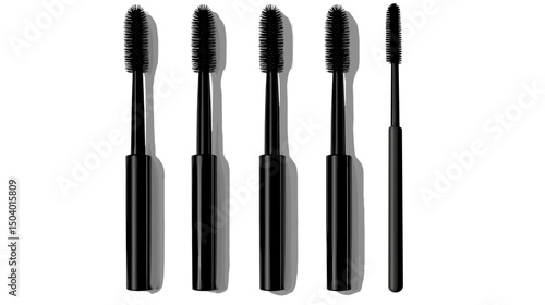 Collection of Five Black Cosmetic Brushes with Varying Shapes for Beauty Application