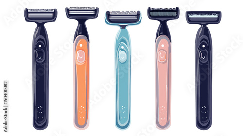 Collection of Five Colorful Grooming Razors for Hair Removal with Different Designs