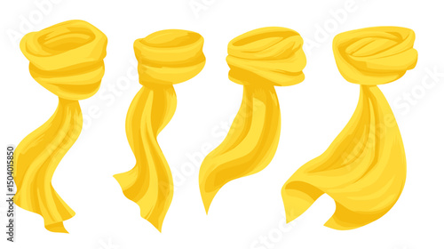 Collection of Flowing Yellow Ribbons in Different Positions on a Clean White Background