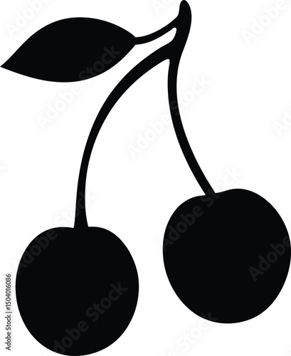 Cherry fruits vector silhouette, cherry fruit icon, black silhouette vector illustration