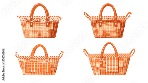 Collection of Four Stylish Orange Woven Baskets Showcasing Unique Patterns and Textures