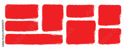 Set of red Grunge squares. rectangular grunge brush template. Rectangle brush stroke, ink paint brush, grunge lines. Red square shapes with ripped jagged borders.