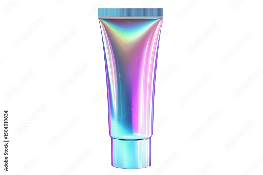 A sleek, holographic 3D icon of cosmetic cream tube, isolated on white background. Ideal for beauty, skincare, and cosmetic product design in digital formats A sleek, holographic 3D icon of cosmetic cream tube, isolated on white background. Ideal for beauty, skincare, and cosmetic product design in digital formats