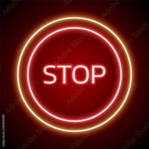 Neon Stop Warning Signs Vector Ideal For Hazard, Risk, Safety, Attention, Bankruptcy, Traffic, Industry Precaution, Construction, Security, Dangerous Symbol, Alert in Futuristic Cyberpunk Style