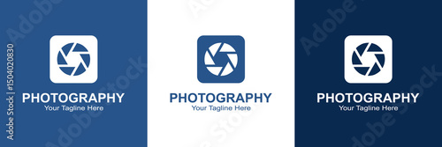 Minimalist Photography Logo with Aperture in Square Frame - Editable EPS Vector