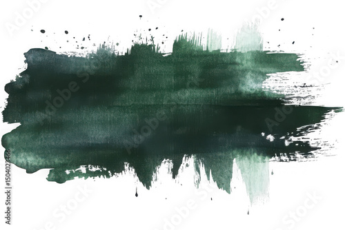Abstract dark green watercolor wash isolated on transparent background