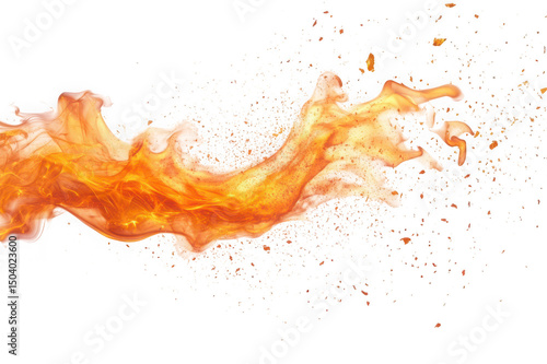 Fiery orange liquid splash isolated on transparent background