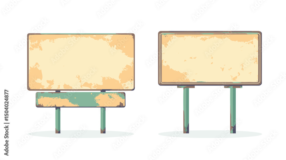 Fototapeta premium Weathered Blank Rectangular Signboards with Faded Paint in Rustic Style for Roadside Advertising Template on White Backdrop
