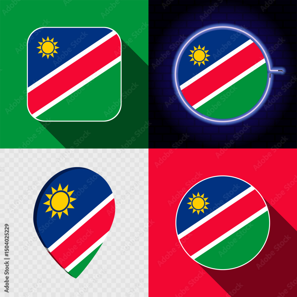 Naklejka premium Set of modern icons with the national flag of Namibia.