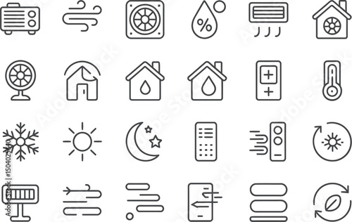 Collection of outline icons representing climate control, ventilation, and temperature regulation elements
