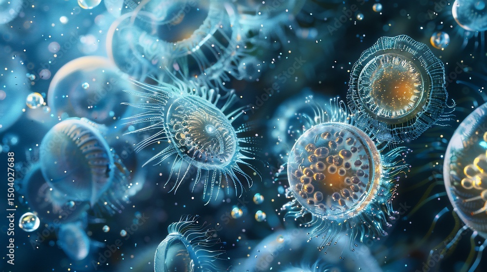 Fototapeta premium Abstract jellyfish. Complex bioluminescent marine creatures