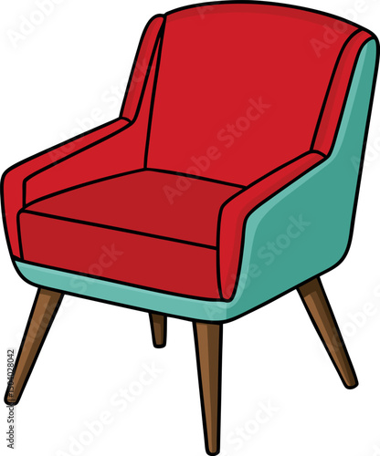Mid Century Modern Two Tone Armchair with Wooden Legs