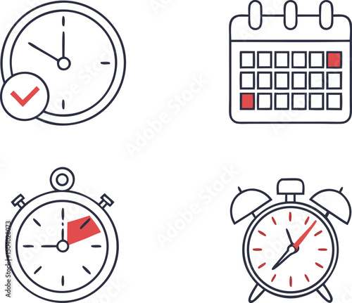 Calendar and Time Icon Collection. Time Management Icon Pack. Clock and Calendar Symbol Set. Day and Date Icon Bundle. Time Tracker Icon Design