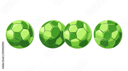 Four Green Pixel Art Soccer Balls on White Background for Retro Game Asset Design