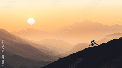 A cyclist rides uphill during a vibrant sunset.