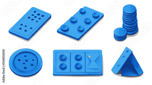Isometric Blue Medical Pills and Stacks of Coins on a White Background Render