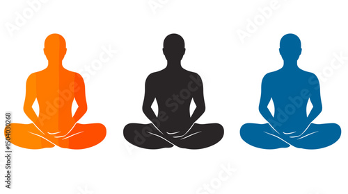 Meditative Poses Silhouettes of Yoga Positions in Orange Black and Blue Colors Against a White Background