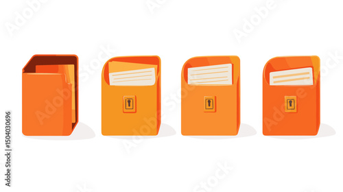 Pixel Art Illustration of Four Orange Books with White Pages on White Background
