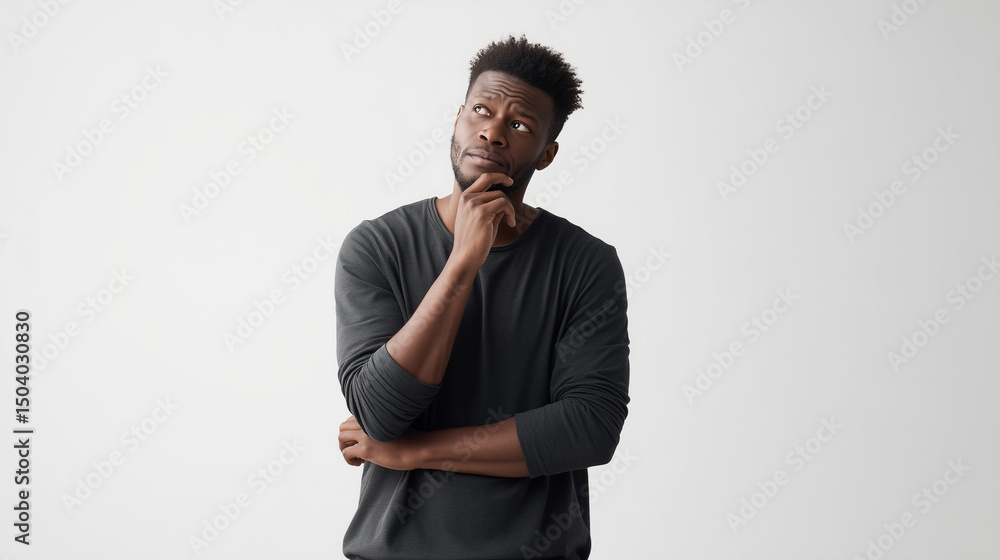 Obraz premium thoughtful african america man 25 years old with fit body, touching his chin