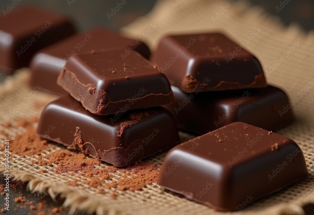 rich dark chocolate pieces textured burlap placed artfully gourmet appeal, food, treat, sweets, delicious, artisan, baking, classy, deep, nutty rich dark chocolate pieces textured burlap placed artfully gourmet appeal, food, treat, sweets, delicious, artisan, baking, classy, deep, nutty