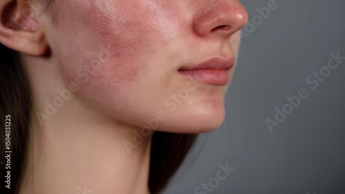 Wallpaper Mural Close-up side portrait showcases rosacea on a woman's face, highlighting redness and skin texture for dermatology and skincare visuals. Torontodigital.ca