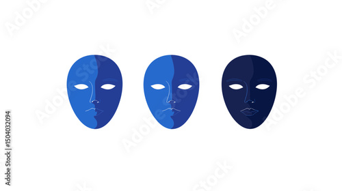 Three Blue Masks with Varied Tones on White Background Illustrating Anonymity Identity and Protection Concept