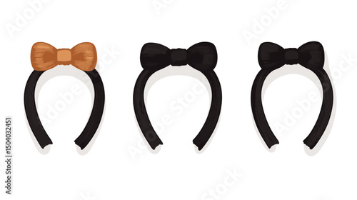 Three Hairbands With Bows in Black and Brown on White Background Cute Hair Accessories