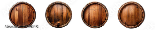 Four wooden barrels stacked together, perfect for aging beverages.