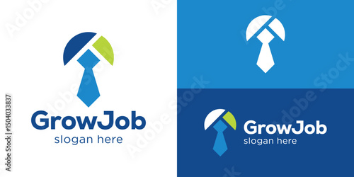 Creative simple grow job logo template. Tie and abstract arrow up with modern style for Career Up logo design vector illustration.