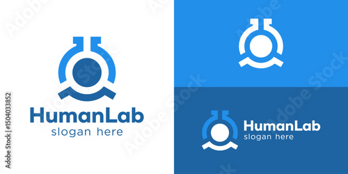 Creative simple human lab logo template. Abstract people with laboratory symbol for Human science logo design vector illustration.