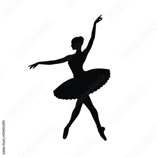 Elegant Ballerina Silhouette in a Graceful Pose on White Background