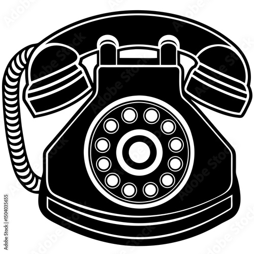 Vintage rotary phone illustration black and white