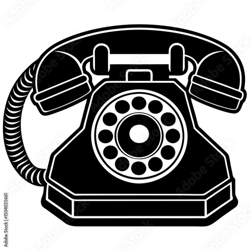 Vintage rotary phone black and white illustration
