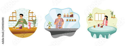 Grinding Coffee Beans concept, Coffee Fan and French Press.