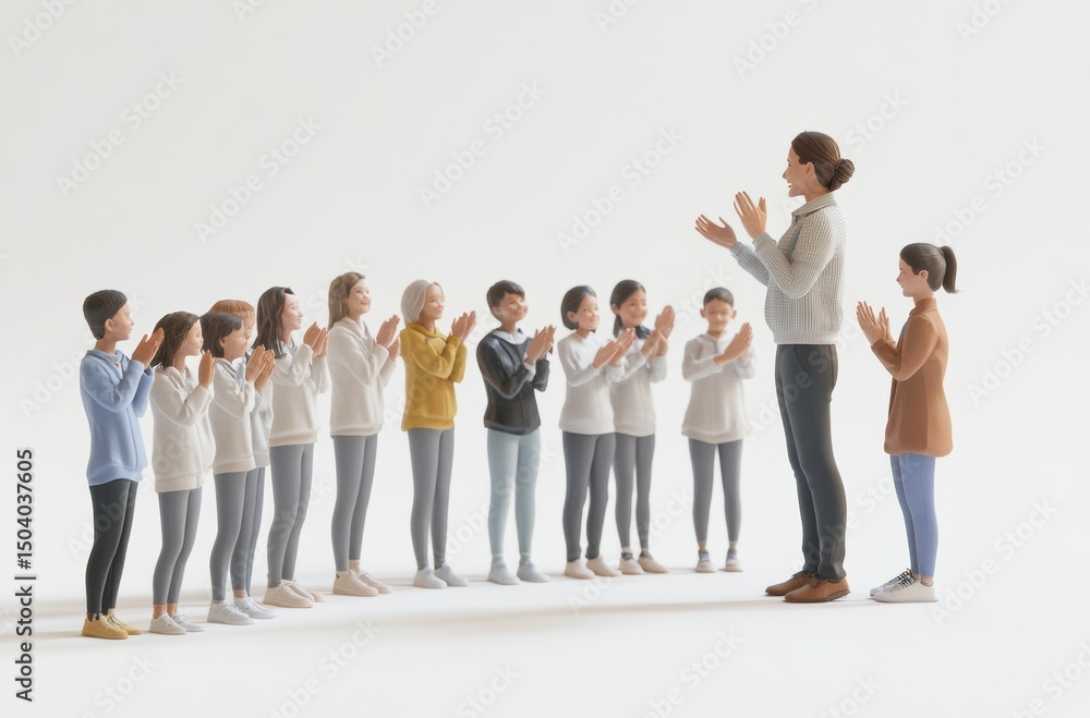 Naklejka premium 3D students clapping while teacher speaks,
