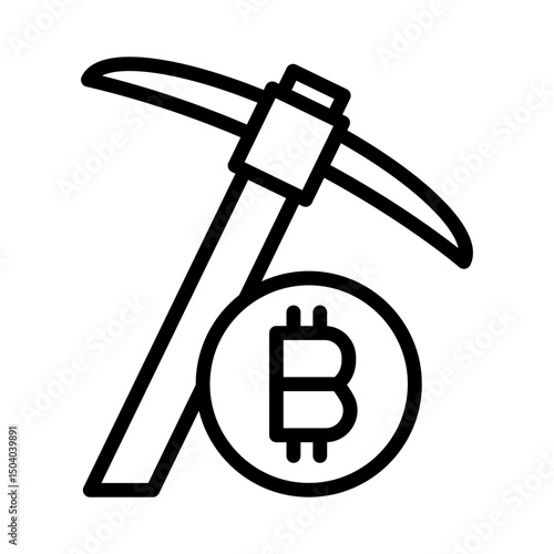 Bitcoin mining outline icon. Bitcoin icon isolated on white background. Transparent background, minimalist symbol. Vector images