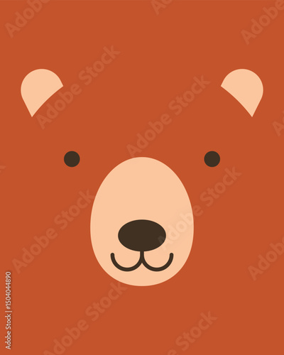 Kid teddy bear character. Cartoon cute face of animal for baby card, poster, baby shower invitation, printing on fabric, postcard. Flat vector illustration. Picture for applique or embroidery