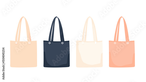 Tote Bag Canvas Fabric Shopping Bags in Pastel Colors on White Background