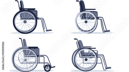 Wheelchair Medical Equipment for Disabled People Vector Illustrations on White Background