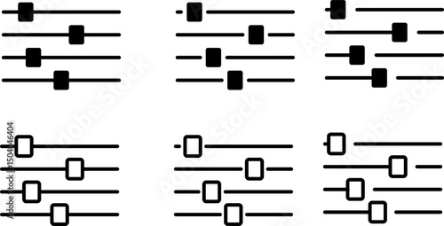 Settings sliders icon . Equalizer control icons. Audio sliders sign. sound recording equipment. adjustments and settings. cog gear or filter symbol.  audio storage media

