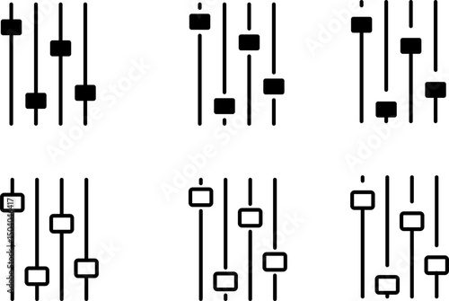 Settings sliders icon . Equalizer control icons. Audio sliders sign. sound recording equipment. adjustments and settings. cog gear or filter symbol.  audio storage media
