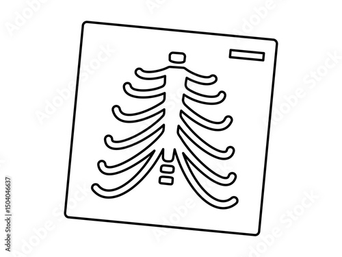 Hand drawn cute outline illustration chest x-ray. Flat vector respiratory and bones internal organ scan line art doodle. Health care or anatomy sticker, icon. Hospital radiography diagnostic. Isolated