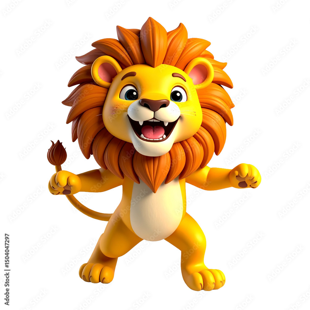 Fototapeta premium Energetic Chibi Lion with Orange Mane / オレンジのたてがみを持つ元気なチビライオン（3D）