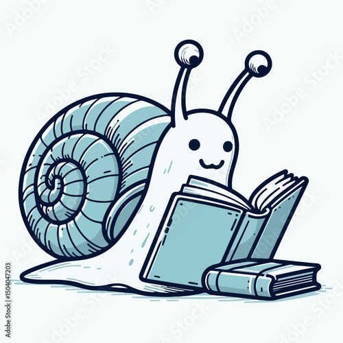 Literate Snail's literary journey: A delightful cartoon depicts a studious snail engrossed in reading, showcasing the whimsical intersection of nature and knowledge.