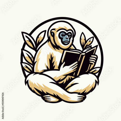 Wise Reader: An intellectual gibbon, engrossed in a book, embodies the pursuit of knowledge with a touch of serenity, inviting introspection and exploration. 