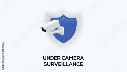 CCTV Security Camera with Blue Shield Icon and Under Camera Surveillance