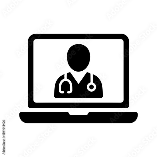 Telemedicine icon laptop with doctor on screen with transparent background